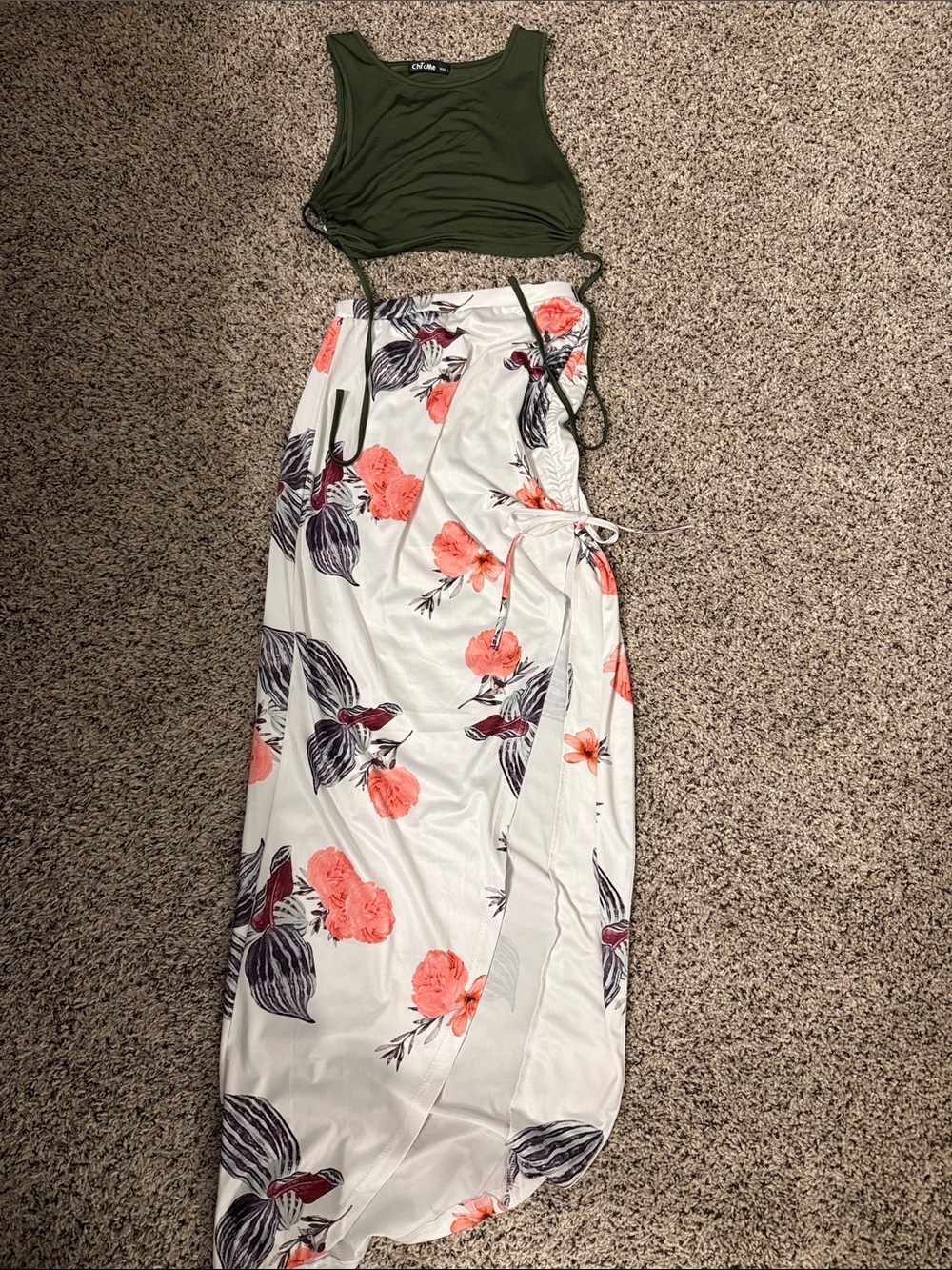 Floral Wrap Maxi Skirt in White with Coral Print
